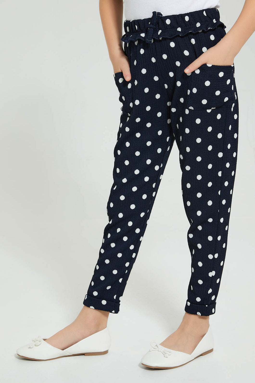 Redtag-Navy-Printed-Spots-Trouser-Colour:Navy,-Filter:Girls-(2-to-8-Yrs),-Girls-Trousers,-New-In,-New-In-GIR,-Non-Sale,-S22B,-Section:Kidswear,-TBL-Girls-2 to 8 Years