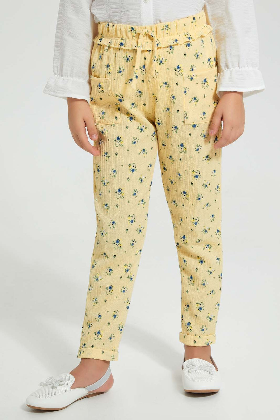 Redtag-Yellow-Floral-Printed-Trouser-Colour:Yellow,-Filter:Girls-(2-to-8-Yrs),-Girls-Trousers,-New-In,-New-In-GIR,-Non-Sale,-S22B,-Section:Kidswear,-TBL-Girls-2 to 8 Years