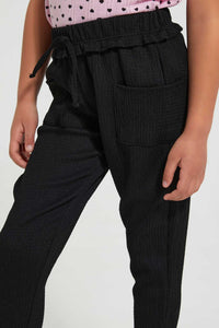 Redtag-Black-Plain-Trouser-Trousers-Girls-2 to 8 Years