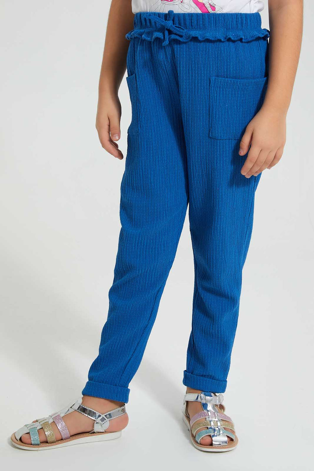 Redtag-Blue-Plain-Trouser-Colour:Blue,-Filter:Girls-(2-to-8-Yrs),-Girls-Trousers,-New-In,-New-In-GIR,-Non-Sale,-S22B,-Section:Kidswear,-TBL-Girls-2 to 8 Years