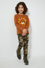 Load image into Gallery viewer, Redtag-Brown-Lion-Applique-Long-Sleeve-T-Shirt-Embellished-Boys-2 to 8 Years
