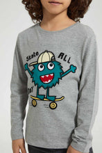 Load image into Gallery viewer, Redtag-Grey-Monster-Applique-Long-Sleeve-T-Shirt-Embellished-Boys-2 to 8 Years
