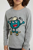 Redtag-Grey-Monster-Applique-Long-Sleeve-T-Shirt-Embellished-Boys-2 to 8 Years