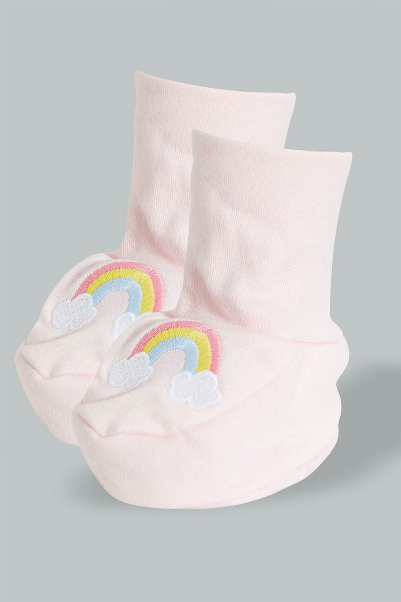 Redtag-Pink-Rainbow-Pair-Of-Booties-Colour:Pink,-Filter:Baby-(0-to-12-Mths),-NBF-Booties,-New-In,-New-In-NBF,-Non-Sale,-S22A,-Section:Kidswear-Baby-0 to 12 Months