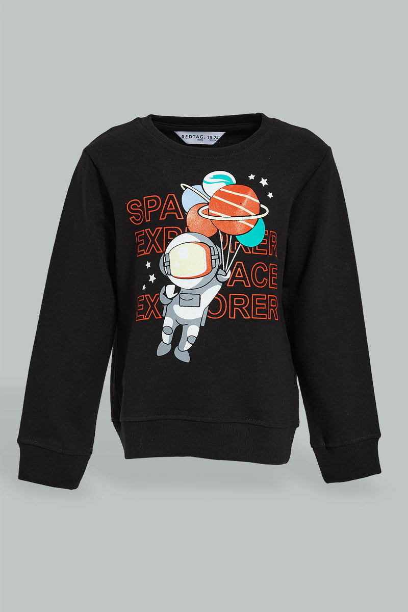 Redtag-Black-Space-Light-Weight-Terry-T-Shirt-Graphic-Prints-Infant-Boys-3 to 24 Months