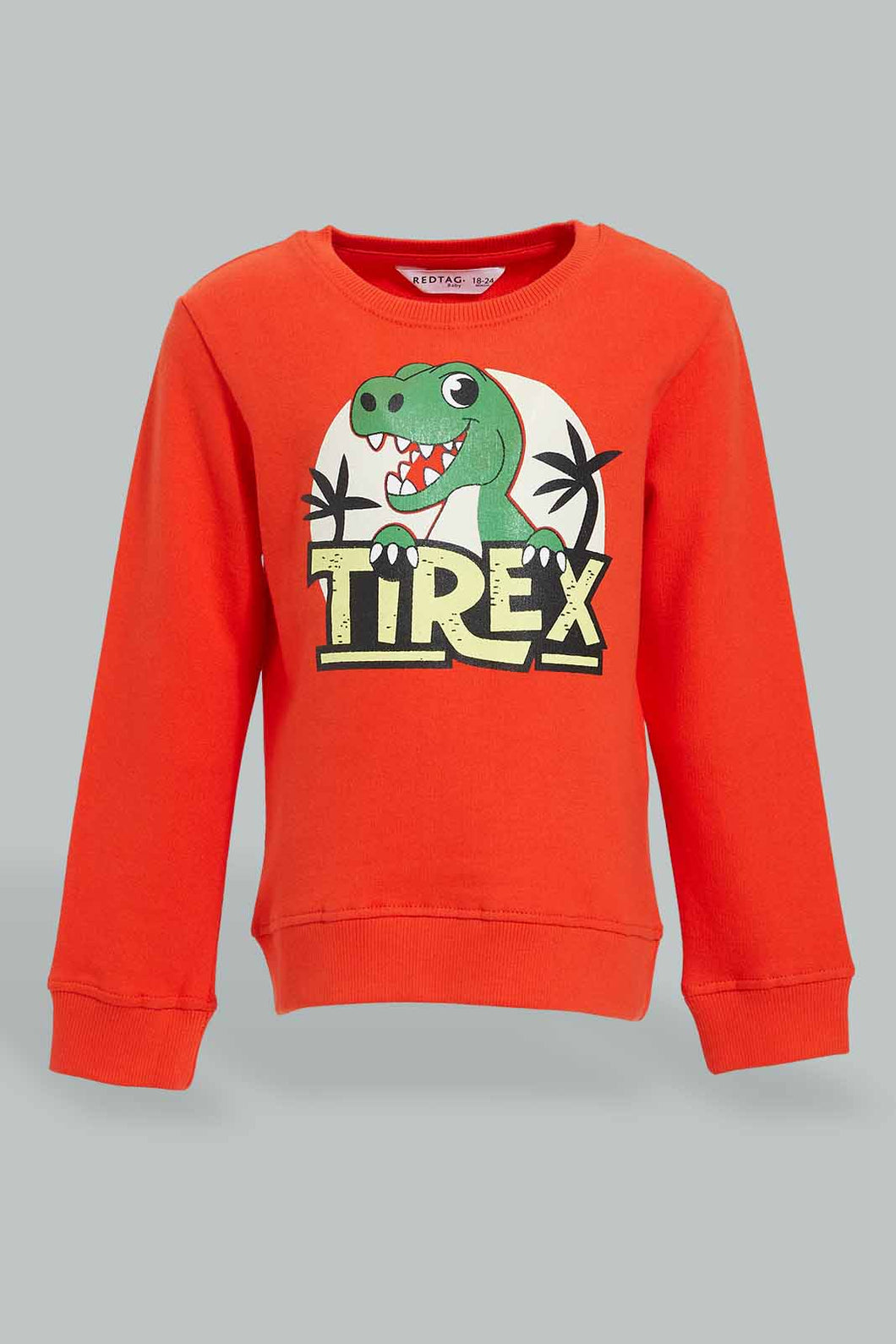 Redtag-Red-Dino-Light-Weight-Terry-T-Shirt-Graphic-Prints-Infant-Boys-3 to 24 Months