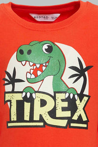 Redtag-Red-Dino-Light-Weight-Terry-T-Shirt-Graphic-Prints-Infant-Boys-3 to 24 Months