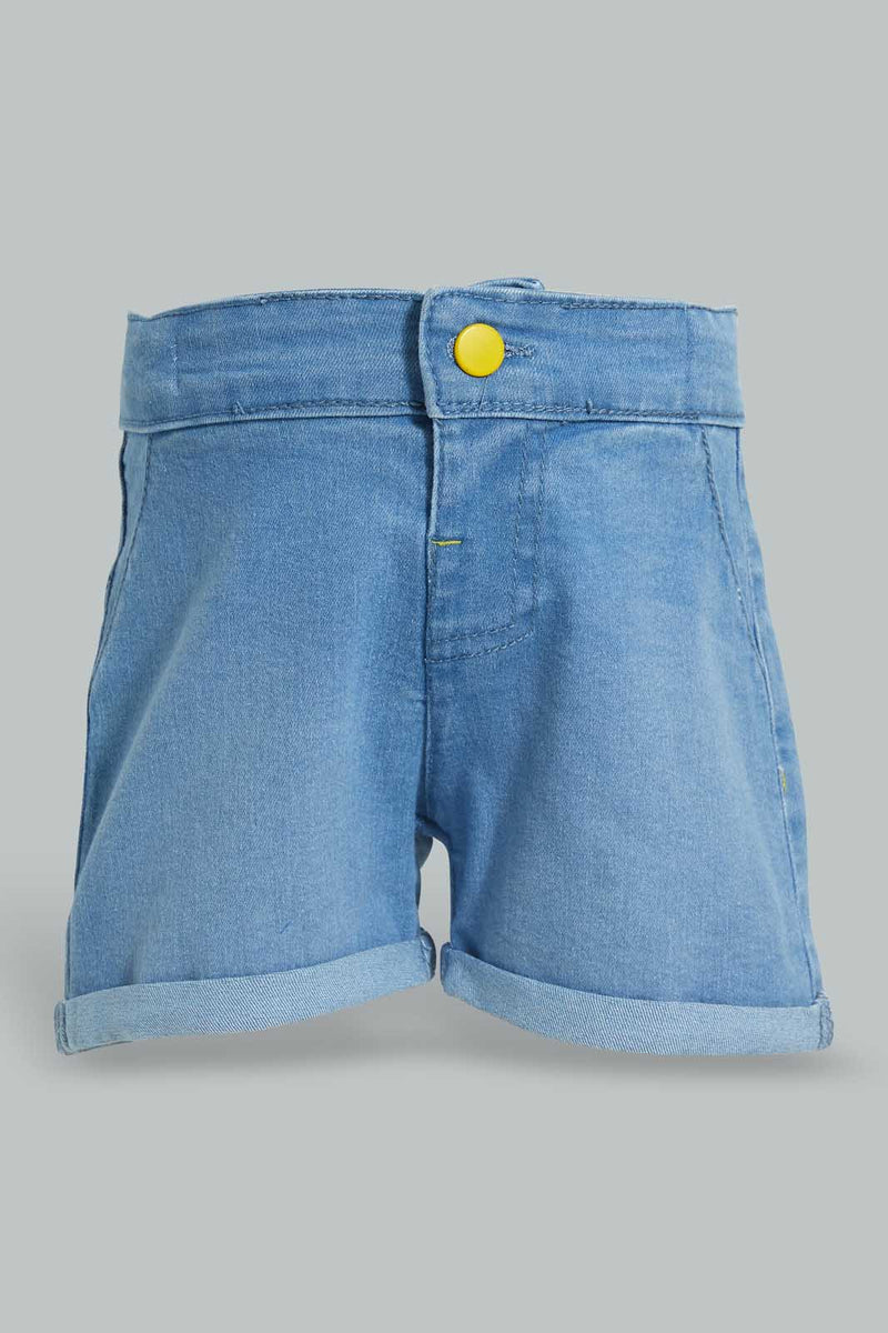 Redtag-Light-Wash-Pull-On-Denim-Short-Denim-Shorts-Infant-Girls-3 to 24 Months