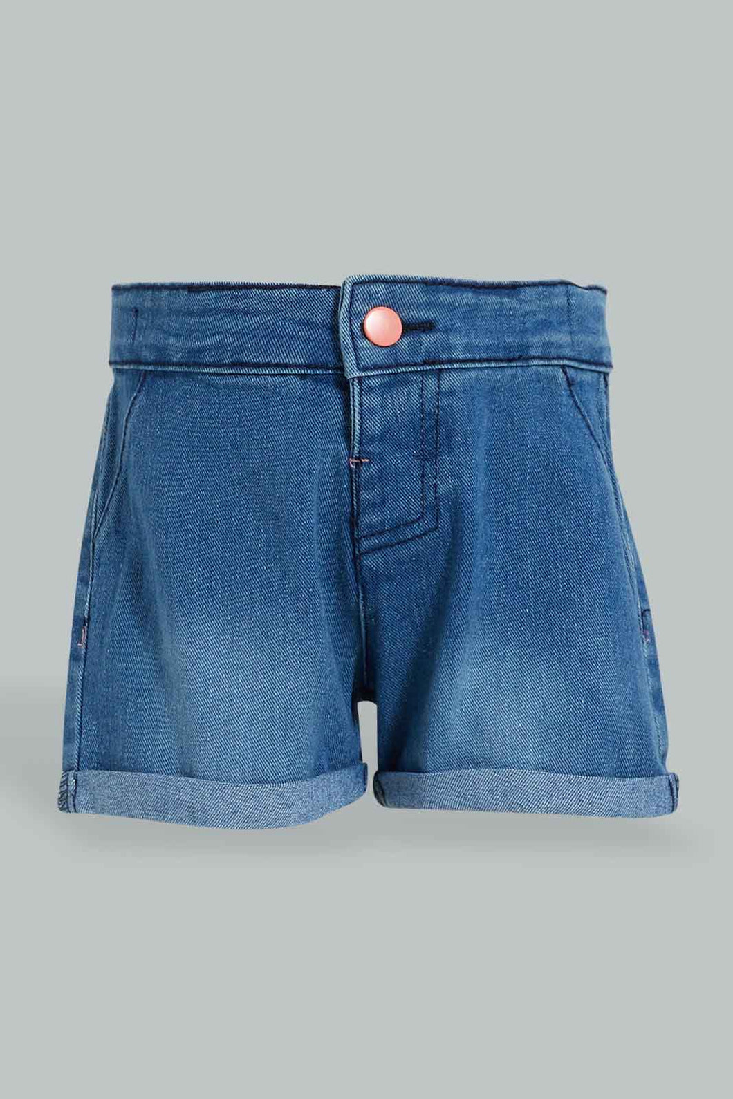 Redtag-Dark-Wash-Pull-On-Denim-Short-Colour:Darkwash,-Filter:Infant-Girls-(3-to-24-Mths),-Infant-Girls-Shorts,-New-In,-New-In-ING,-Non-Sale,-S22B,-Section:Kidswear,-TBL-Infant-Girls-3 to 24 Months