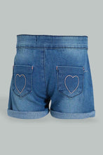 Load image into Gallery viewer, Redtag-Dark-Wash-Pull-On-Denim-Short-Colour:Darkwash,-Filter:Infant-Girls-(3-to-24-Mths),-Infant-Girls-Shorts,-New-In,-New-In-ING,-Non-Sale,-S22B,-Section:Kidswear,-TBL-Infant-Girls-3 to 24 Months
