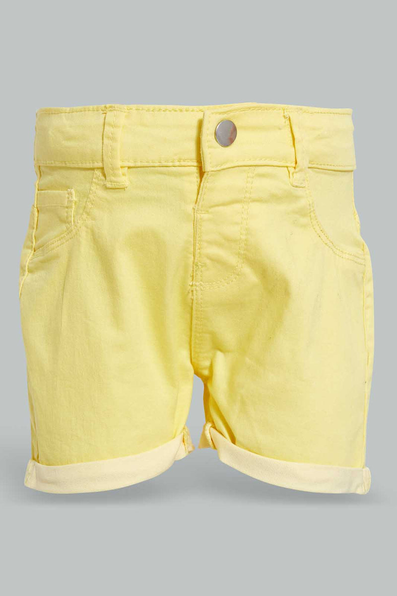 Redtag-Yellow-Trouser-Short-Pull-On-Shorts-Infant-Girls-3 to 24 Months