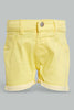 Redtag-Yellow-Trouser-Short-Pull-On-Shorts-Infant-Girls-3 to 24 Months