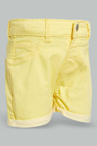 Redtag-Yellow-Trouser-Short-Pull-On-Shorts-Infant-Girls-3 to 24 Months