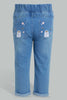 Redtag-Light-Wash-Pull-On-Denim-With-Drawcord-Details-Jeans-Slim-Fit-Infant-Girls-3 to 24 Months