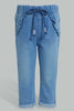 Redtag-Light-Wash-Pull-On-Denim-With-Drawcord-Details-Jeans-Slim-Fit-Infant-Girls-3 to 24 Months