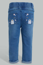 Load image into Gallery viewer, Redtag-Indigo-Pull-On-Denim-With-Drawcord-Details-Jeans-Slim-Fit-Infant-Girls-3 to 24 Months
