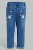 Redtag-Indigo-Pull-On-Denim-With-Drawcord-Details-Jeans-Slim-Fit-Infant-Girls-3 to 24 Months