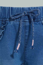 Load image into Gallery viewer, Redtag-Indigo-Pull-On-Denim-With-Drawcord-Details-Jeans-Slim-Fit-Infant-Girls-3 to 24 Months
