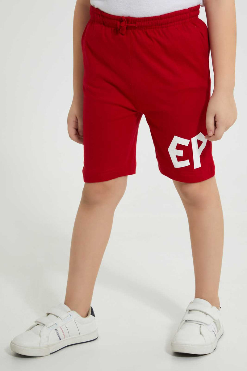 Redtag-Red-Printed-Elasticated-Waist-Short-Active-Shorts-Boys-2 to 8 Years