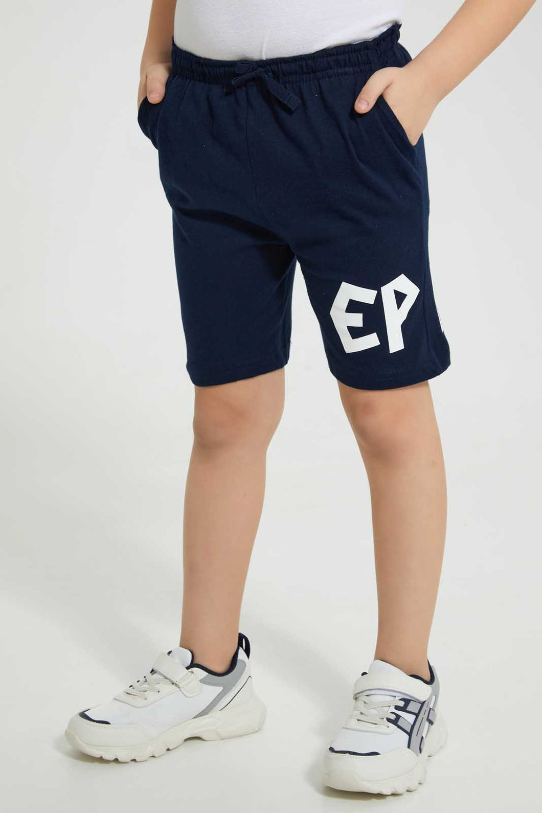 Redtag-Navy-Printed-Elasticated-Waist-Short-Active-Shorts-Boys-2 to 8 Years