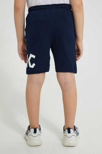 Redtag-Navy-Printed-Elasticated-Waist-Short-Active-Shorts-Boys-2 to 8 Years