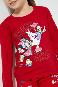 Redtag-Red-Minnie-&-Donald-Print-T-Shirt-Character-Girls-2 to 8 Years