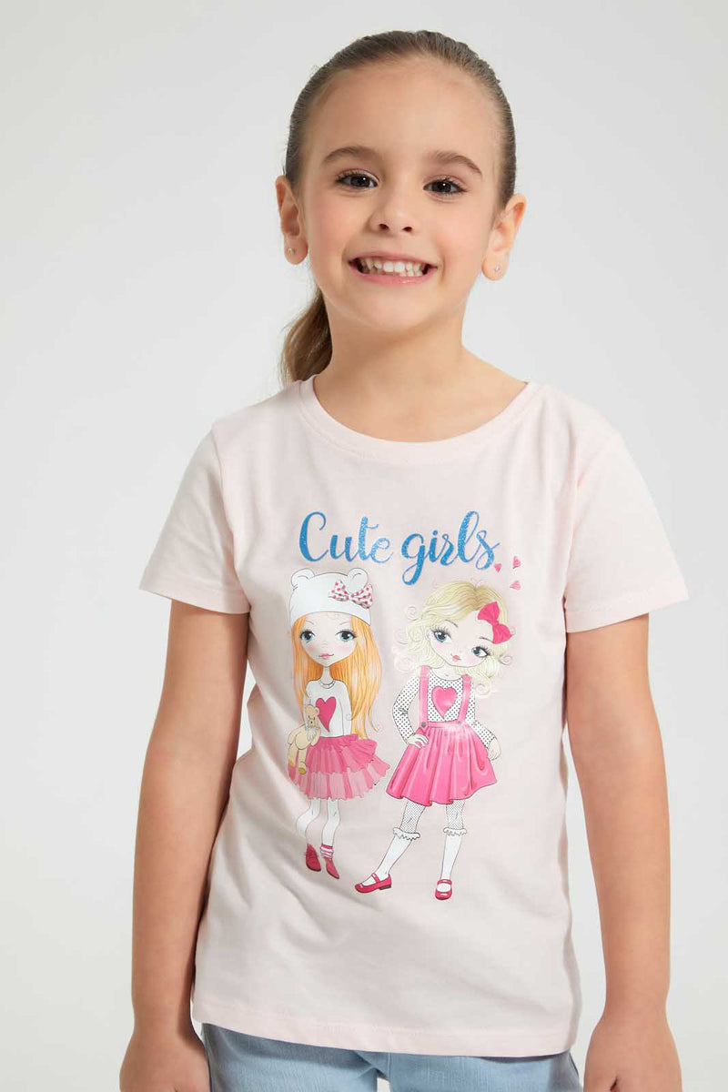 Redtag-Pink-Girl-Print-Tee-Blouses-Girls-2 to 8 Years