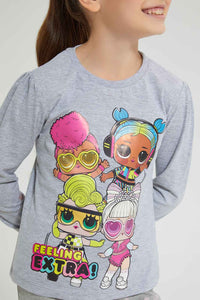 Redtag-Grey-Lol-Dolls-Print-T-Shirt-Character-Girls-2 to 8 Years