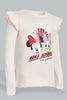 Redtag-Pink-Minnie-&-Donald-Frill-Slv-T-Shirt-Long-Sleeves-Girls-2 to 8 Years