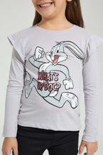 Load image into Gallery viewer, Redtag-Lilac-Bugs-Bunny-Frill-Slv-T-Shirt-Long-Sleeves-Girls-2 to 8 Years
