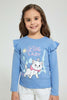 Redtag-Blue-Marie-Frill-Slv-T-Shirt-Long-Sleeves-Girls-2 to 8 Years