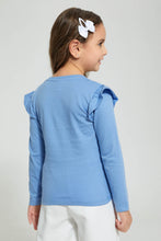 Load image into Gallery viewer, Redtag-Blue-Marie-Frill-Slv-T-Shirt-Long-Sleeves-Girls-2 to 8 Years
