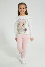 Load image into Gallery viewer, Redtag-Cream-Na-Na-Doll-Frill-Slv-T-Shirt-Long-Sleeves-Girls-2 to 8 Years
