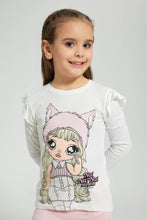 Load image into Gallery viewer, Redtag-Cream-Na-Na-Doll-Frill-Slv-T-Shirt-Long-Sleeves-Girls-2 to 8 Years
