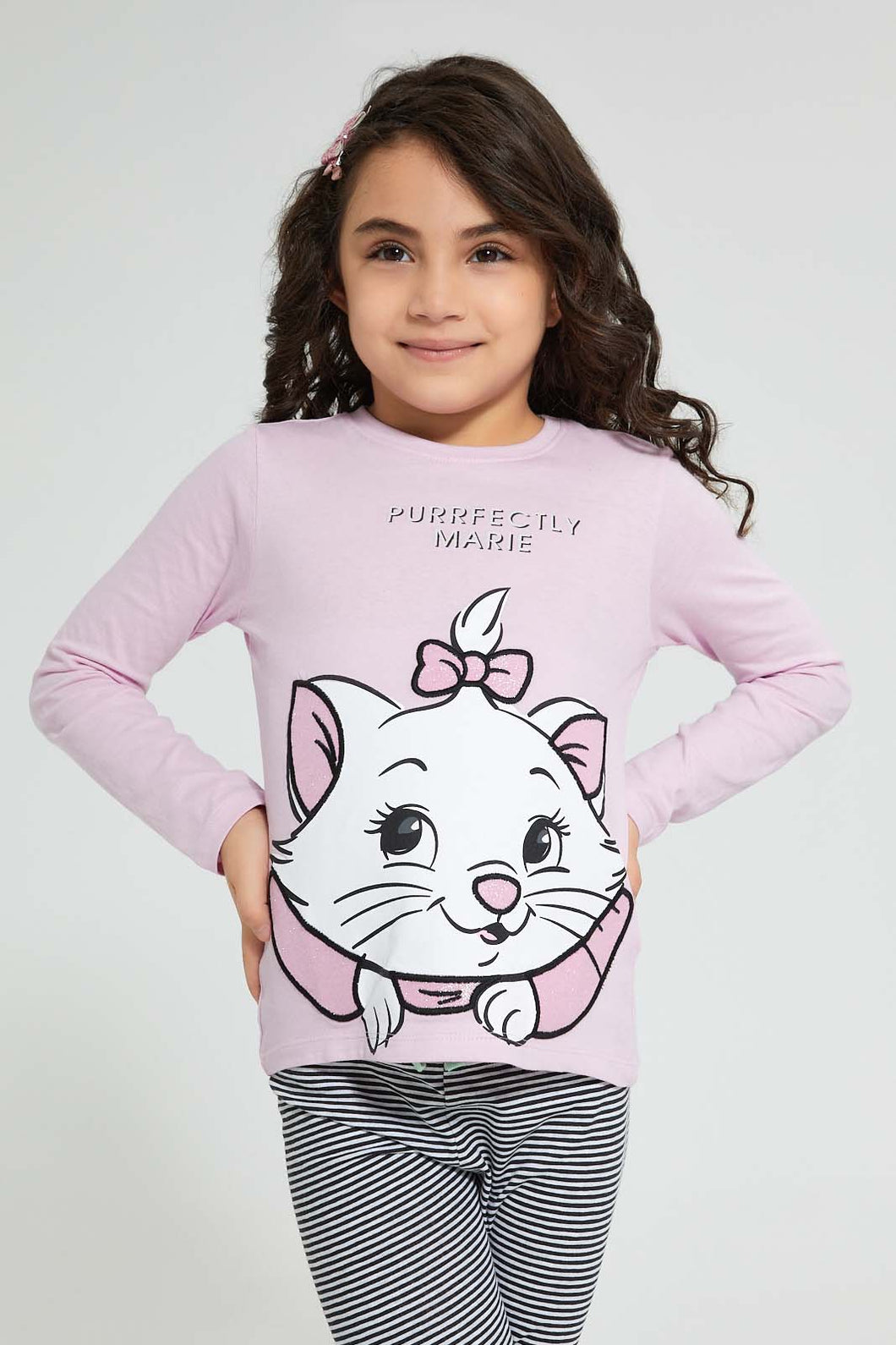 Redtag-Purple-Marie-Print-T-Shirt-Character-Girls-2 to 8 Years