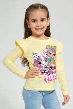 Load image into Gallery viewer, Redtag-Yellow-Lol-Dolls-Frill-Slv-T-Shirt-Long-Sleeves-Girls-2 to 8 Years
