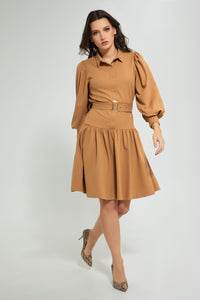 Redtag-Beige-Midi-Dress-With-Belt-Dresses-Women's-0