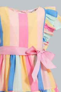 Redtag-Multicolour-Stripes-Tiered-Dress-Dresses-Infant-Girls-3 to 24 Months