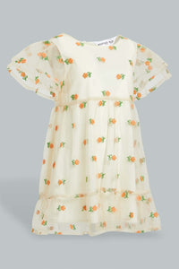 Redtag-Mesh-Printed-Butterfly-Sleeves-Dress-Dresses-Infant-Girls-3 to 24 Months