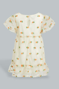 Redtag-Mesh-Printed-Butterfly-Sleeves-Dress-Dresses-Infant-Girls-3 to 24 Months