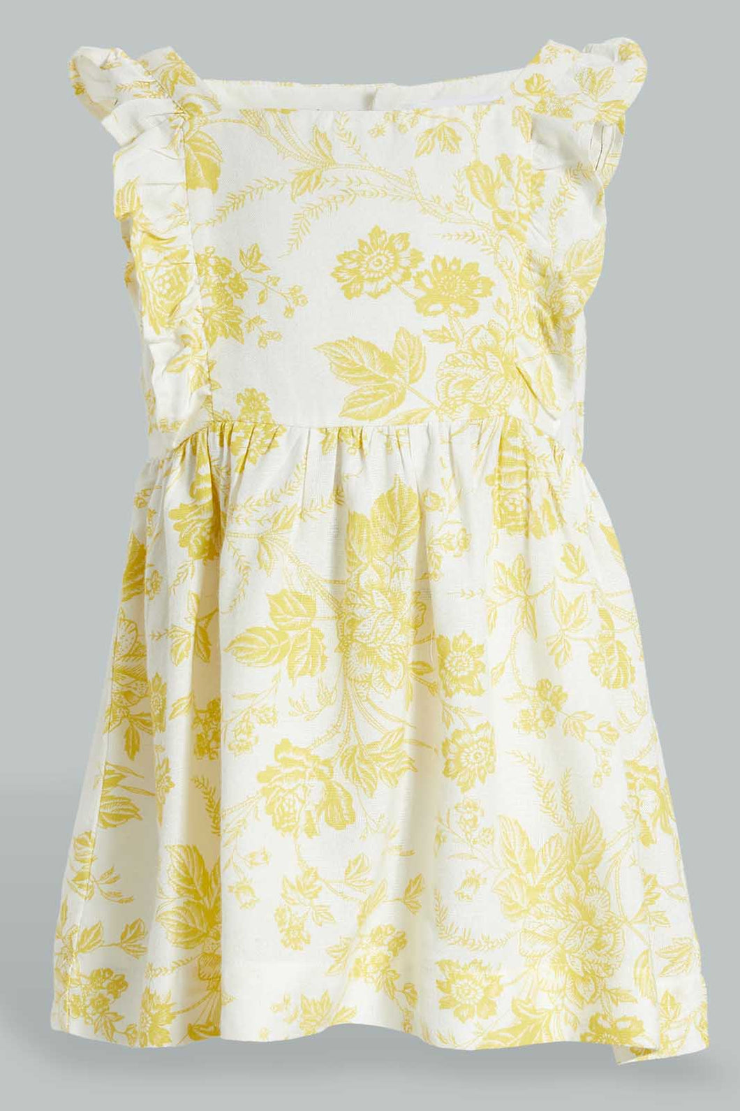 Redtag-Yellow-Floral-Tank-Strap-With-Ruffle-Sleeves-Dress-Colour:Yellow,-Filter:Infant-Girls-(3-to-24-Mths),-Infant-Girls-Dresses,-New-In,-New-In-ING,-Non-Sale,-S22B,-Section:Kidswear-Infant-Girls-3 to 24 Months