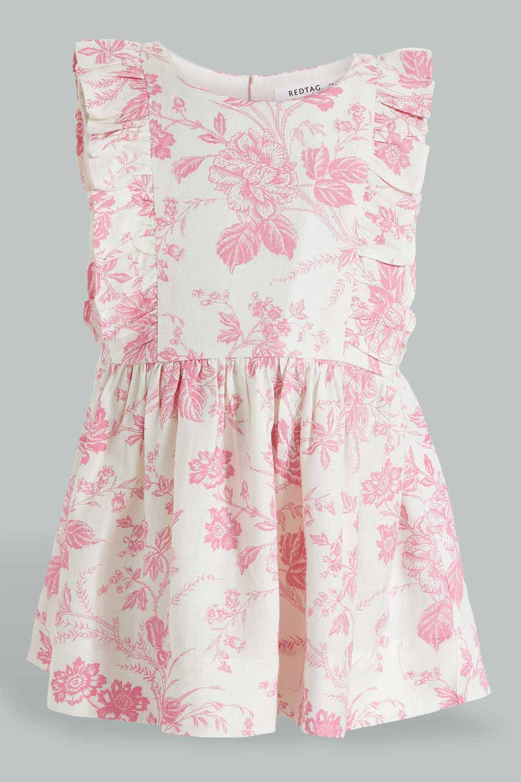 Redtag-Pinki-Floral-Tank-Strap-With-Ruffle-Sleeves-Dress-Colour:Pink,-Filter:Infant-Girls-(3-to-24-Mths),-Infant-Girls-Dresses,-New-In,-New-In-ING,-Non-Sale,-S22B,-Section:Kidswear-Infant-Girls-3 to 24 Months