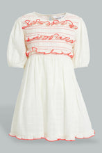 Load image into Gallery viewer, Redtag-Ivory-Front-Smoking-Frills-And-Scallops-Dress-Dresses-Infant-Girls-3 to 24 Months
