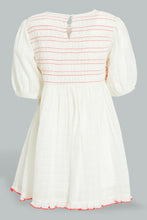 Load image into Gallery viewer, Redtag-Ivory-Front-Smoking-Frills-And-Scallops-Dress-Dresses-Infant-Girls-3 to 24 Months
