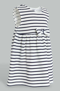 Redtag-Navy-Stripes-Sleeveless-Dress-Dresses-Infant-Girls-3 to 24 Months