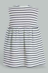 Redtag-Navy-Stripes-Sleeveless-Dress-Dresses-Infant-Girls-3 to 24 Months