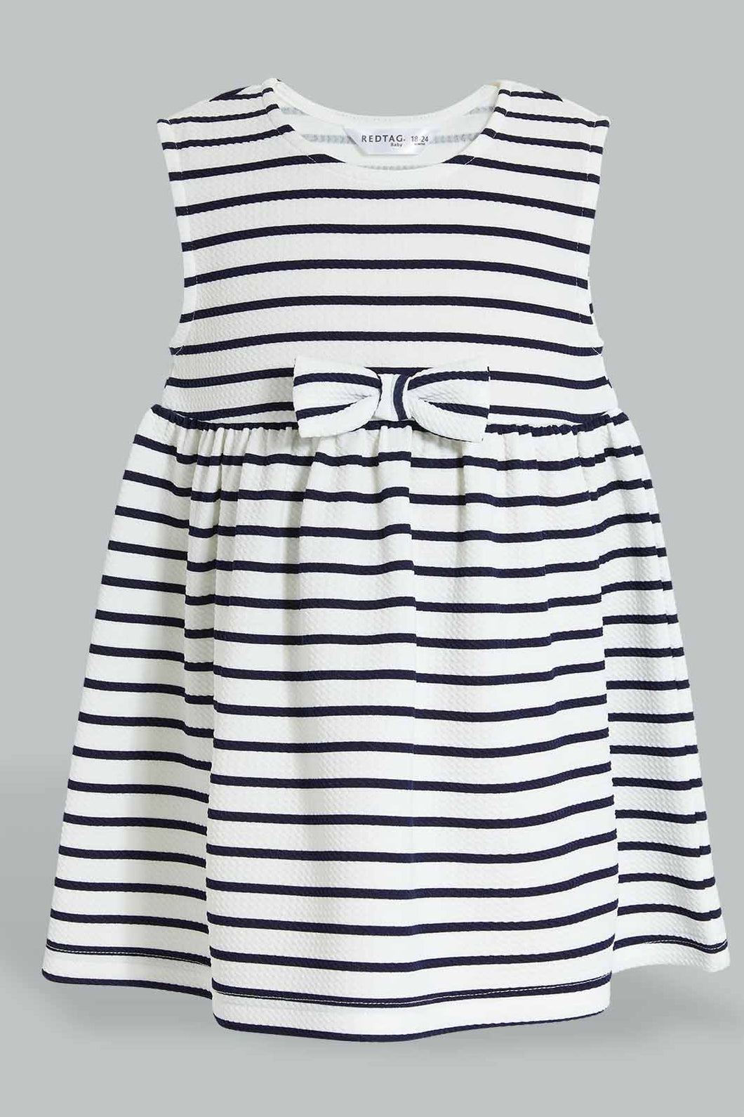 Redtag-Navy-Stripes-Sleeveless-Dress-Dresses-Infant-Girls-3 to 24 Months