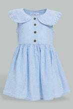 Load image into Gallery viewer, Redtag-Blue-Bib-Collar-Seersucker-Stripes-Dress-Colour:Blue,-Filter:Infant-Girls-(3-to-24-Mths),-Infant-Girls-Dresses,-New-In,-New-In-ING,-Non-Sale,-S22B,-Section:Kidswear-Infant-Girls-3 to 24 Months
