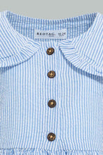 Load image into Gallery viewer, Redtag-Blue-Bib-Collar-Seersucker-Stripes-Dress-Colour:Blue,-Filter:Infant-Girls-(3-to-24-Mths),-Infant-Girls-Dresses,-New-In,-New-In-ING,-Non-Sale,-S22B,-Section:Kidswear-Infant-Girls-3 to 24 Months
