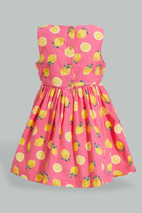 Redtag-Pink-Lemon-Print-Sleeveless-Dress-Dresses-Infant-Girls-3 to 24 Months